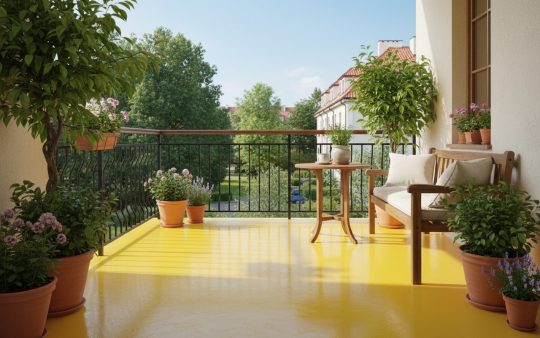 Wykończenie tarasu żywicą w kolorze żółtym RAL 1021